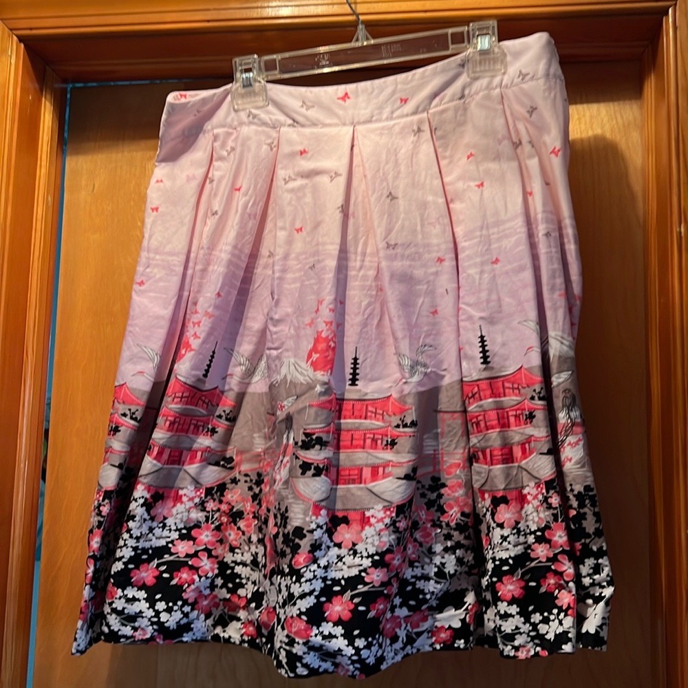 Vintage style box pleat skirt Japanese print